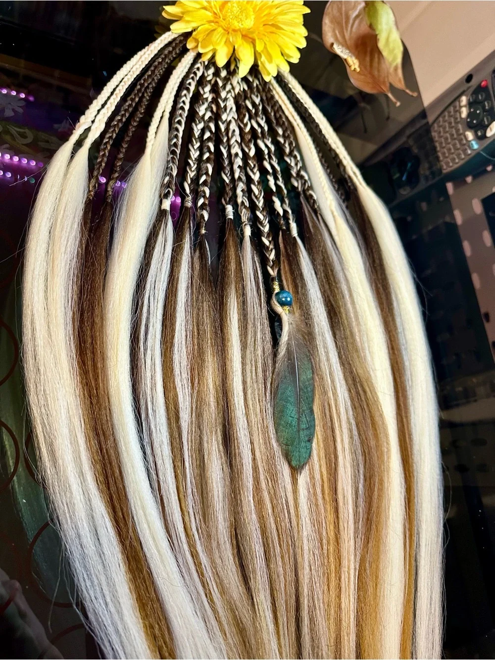 Brown and Platinum Blonde Braided Hair Wraps with Bead Accent